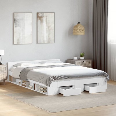 Estructura cama con cajones madera ingeniería blanca 150x200 cm