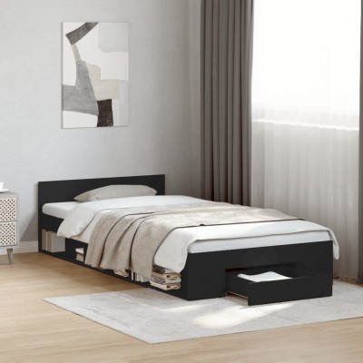 Cama con cajón madera de ingeniería negro 90x190 cm