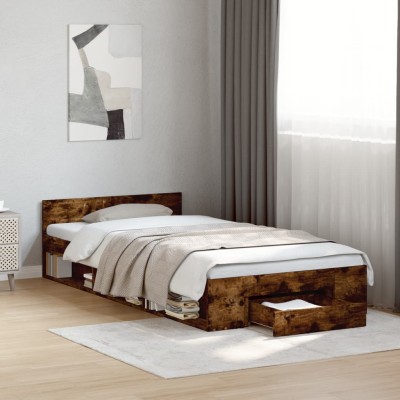 Cama con cajón madera de ingeniería roble ahumado 75x190 cm