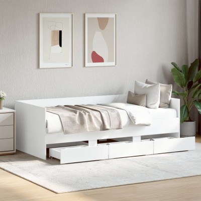 Sofá cama con cajones sin colchón blanco 90x200 cm