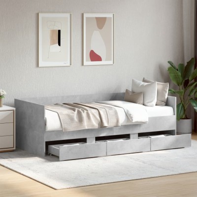 Sofá cama con cajones sin colchón gris hormigón 90x190 cm