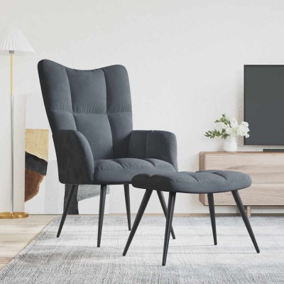 Sillón de relax con taburete terciopelo gris oscuro