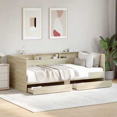 Sofá cama con cajones sin colchón roble Sonoma 75x190 cm