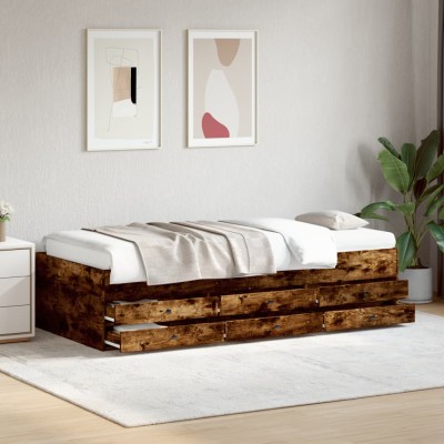 Sofá cama con cajones sin colchón roble ahumado 75x190 cm