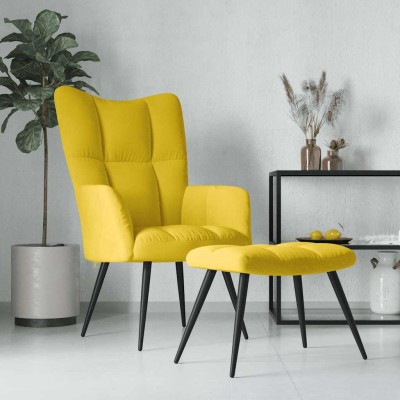 Sillón de relax con taburete terciopelo amarillo mostaza