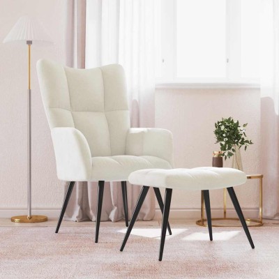 Sillón de relax con taburete terciopelo blanco crema