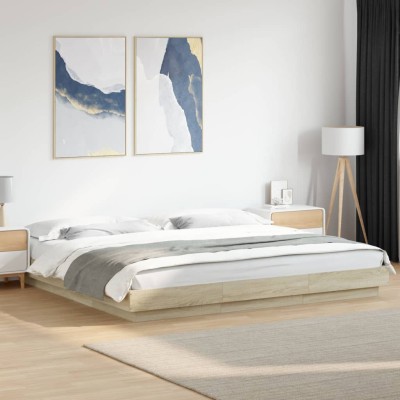 Estructura cama con luces LED madera roble Sonoma 180x200 cm