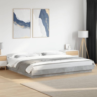 Estructura cama con luces LED madera gris hormigón 180x200 cm