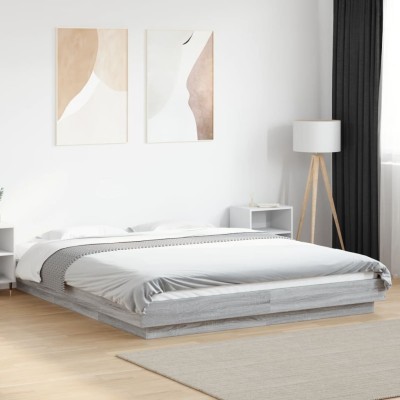 Estructura cama con luces LED madera gris Sonoma 160x200 cm