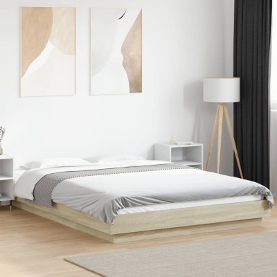 Estructura cama con luces LED madera roble Sonoma 120x200 cm