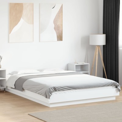 Estructura de cama con LED madera ingeniería blanco 140x190 cm