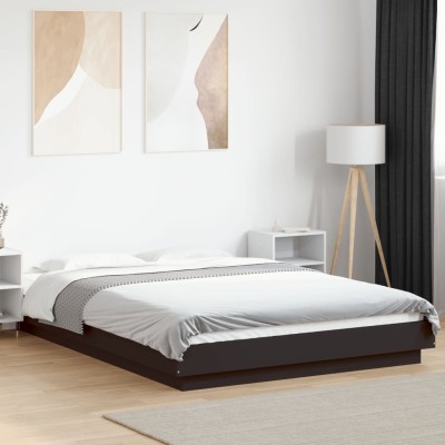 Estructura cama con luces LED madera ingeniería negro 120x190cm