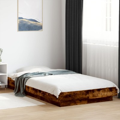 Estructura cama con luces LED madera roble ahumado 75x190 cm