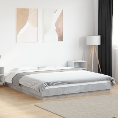 Estructura de cama madera de ingeniería gris hormigón 150x200cm