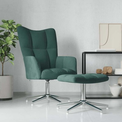 Sillón de relax con taburete terciopelo verde oscuro