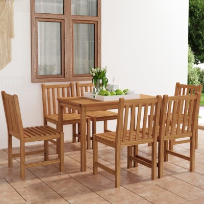 Conjunto de comedor de jardín de 7 piezas, 120 x 70 cm, madera maciza de teca