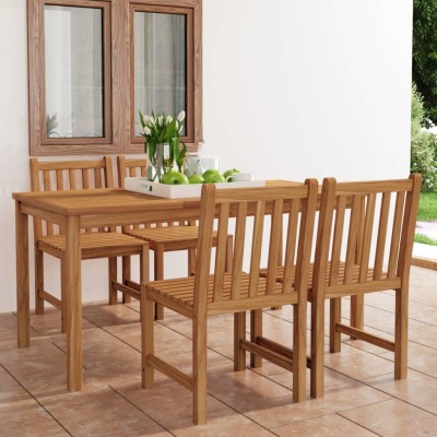 Conjunto de comedor de jardín de 5 piezas, 160 x 80 cm, madera maciza de teca