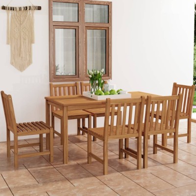 Conjunto de comedor de jardín de 7 piezas, 160 x 80 cm, madera maciza de teca