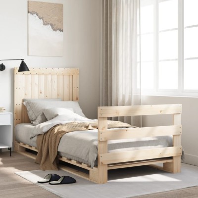 Estructura de cama con cabecero madera maciza de pino 90x200 cm