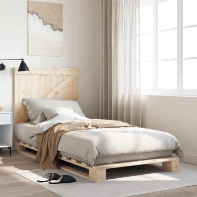Estructura de cama con cabecero madera maciza de pino 90x200 cm