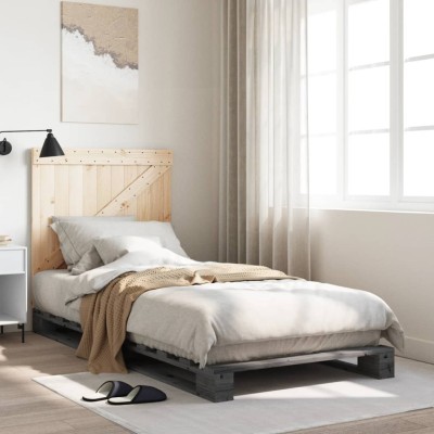 Estructura de cama con cabecero madera de pino gris 90x200 cm