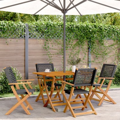 Set de comedor de jardín 5 pzas ratán PE madera maciza negro