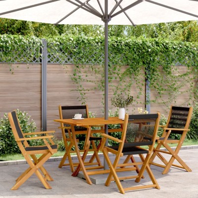 Set de comedor jardín 5 pzas polipropileno madera maciza negro