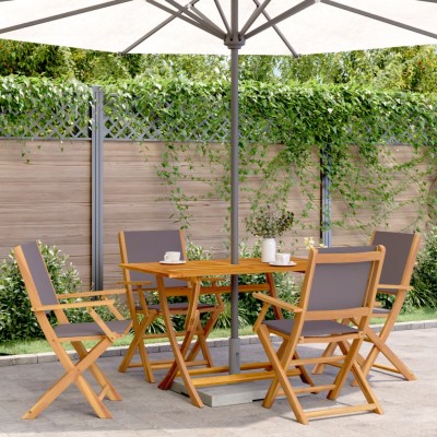 Set de comedor de jardín 5 pzas tela madera maciza antracita