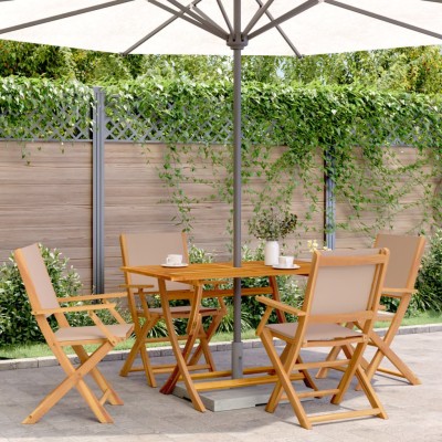 Set de comedor de jardín 5 pzas tela madera maciza gris taupe