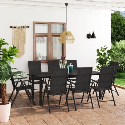 Juego de comedor para jardín 9 piezas negro