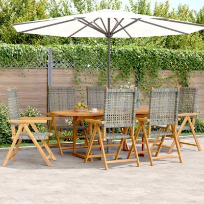 Set de comedor de jardín 7 pzas ratán PE madera acacia gris