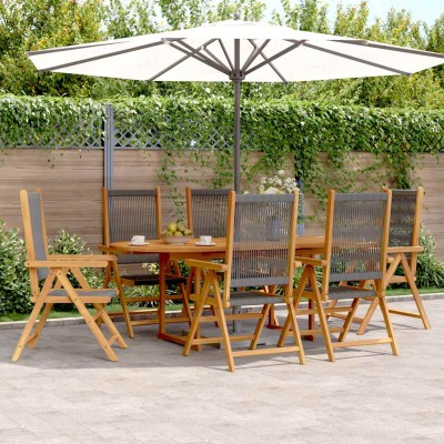 Set de comedor jardín 7 pzas polipropileno madera maciza gris