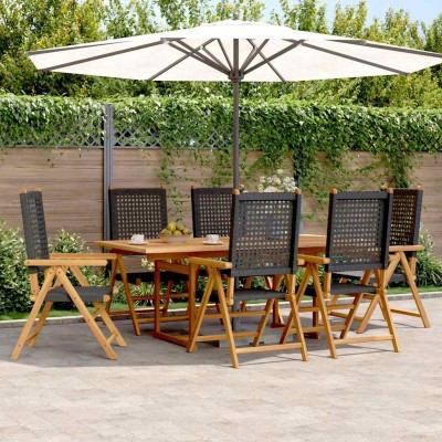 Set de comedor de jardín 7 pzas ratán PE madera acacia negro
