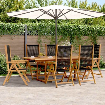 Set de comedor jardín 7 pzas polipropileno madera maciza negro