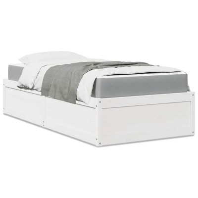 Cama con colchón madera maciza de pino blanco 90x190 cm