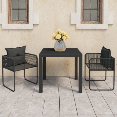 Set de comedor de jardín de 3 piezas PVC ratán negro