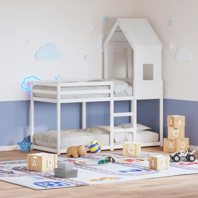 Cama litera con techo madera maciza de pino blanco 80x200 cm