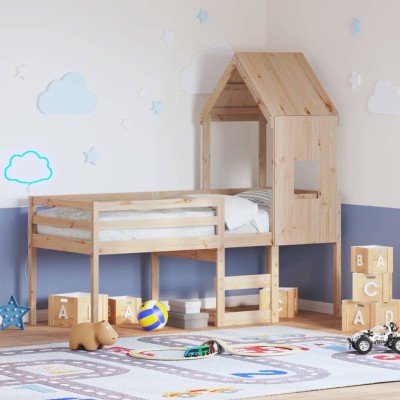 Cama alta con techo madera maciza de pino 80x200 cm