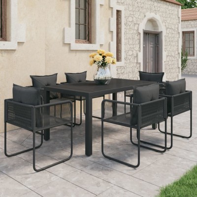 Set de comedor de jardín de 7 piezas PVC ratán negro