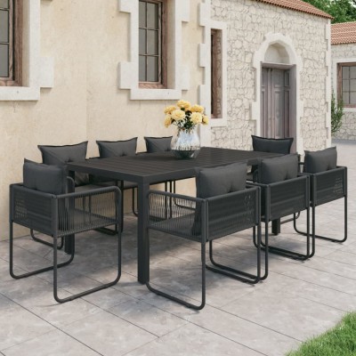 Set de comedor de jardín de 9 piezas PVC ratán negro