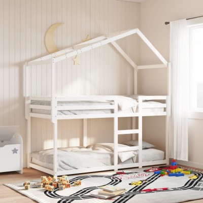 Cama litera con techo madera maciza de pino blanco 80x200 cm