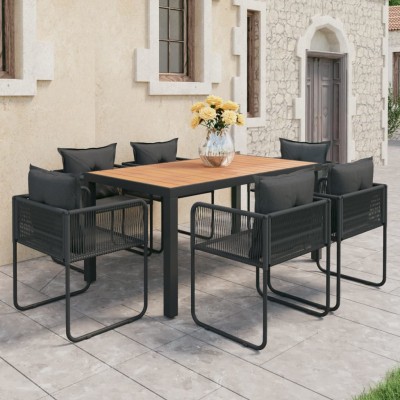 Set de comedor de jardín de 7 piezas PVC ratán negro y marrón