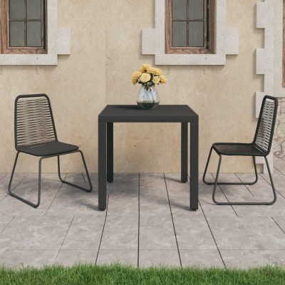 Set de comedor de jardín de 3 piezas PVC ratán negro