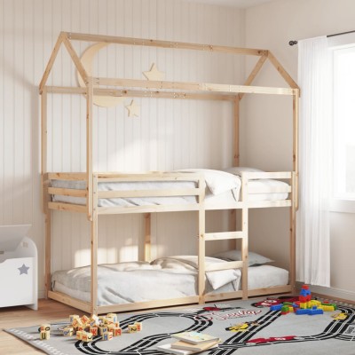 Cama litera con techo madera maciza de pino 80x200 cm
