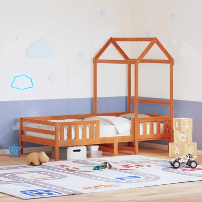 Estructura cama con techo madera maciza pino marrón 90x190 cm