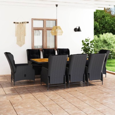 Set comedor jardín 9 pzas y cojines ratán sintético gris oscuro