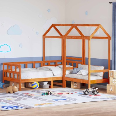 Sofá cama con techo madera maciza pino marrón cera 80x200 cm