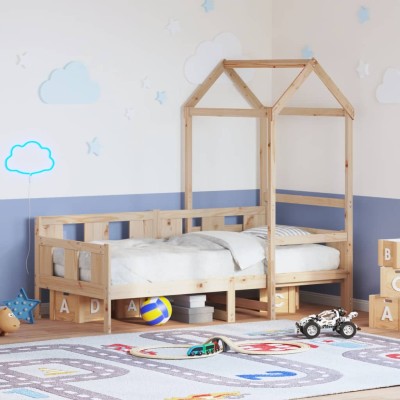 Sofá cama con techo de madera maciza de pino 80x200 cm