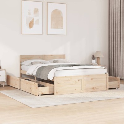 Estructura de cama sin colchón madera maciza de pino 140x190 cm