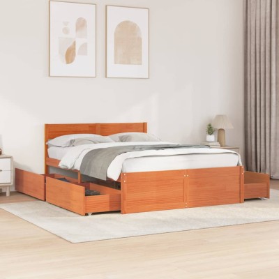 Estructura de cama sin colchón madera maciza marrón 135x190 cm